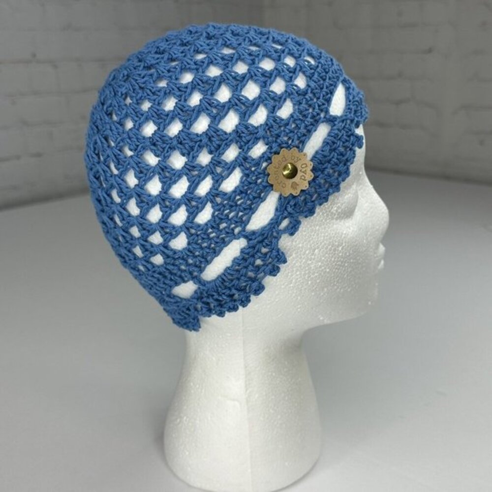 Created by Cyd Juliet Blue Crochet Beanie Open Knit Scalloped Edge Women Hat NEW
